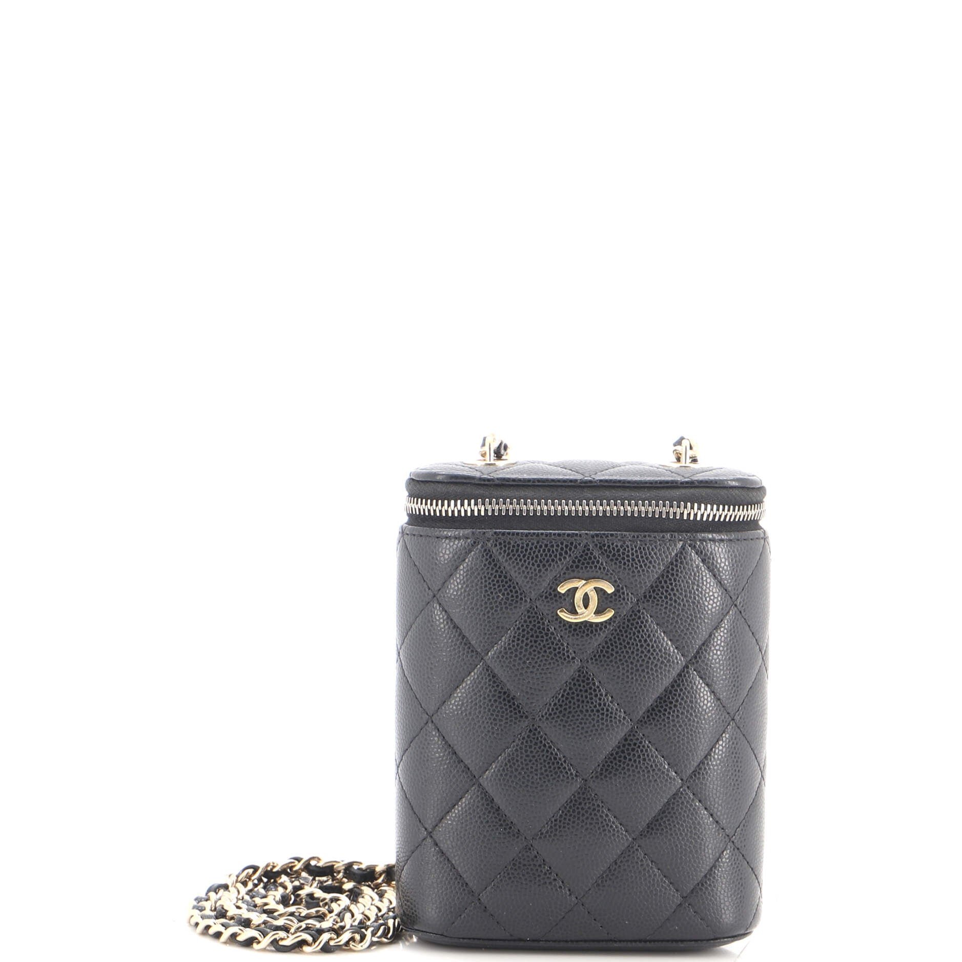 Vertical Classic Vanity Case with Chain Quilted Caviar Small