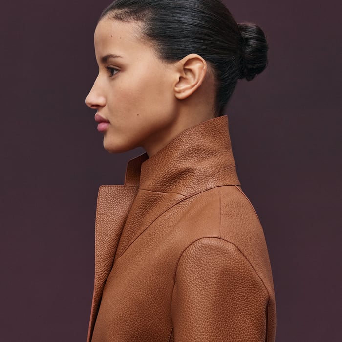 Marron Fauve Equestrian Leather Coat