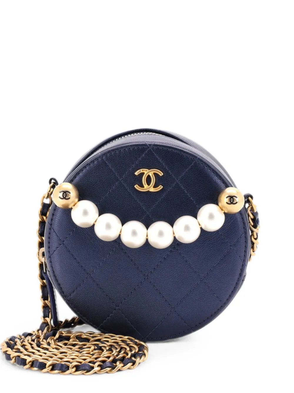 Chic Pearls Round Clutch with Chain Quilted Lambskin crossbody bag