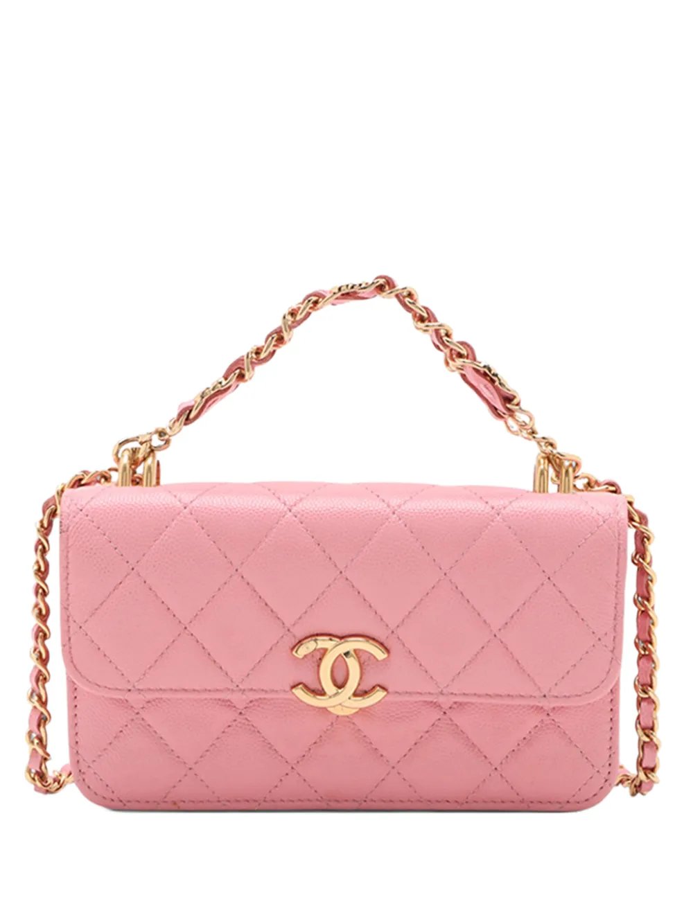 2021-2026 CC Quilted Caviar Flap Phone Holder With Chain satchel