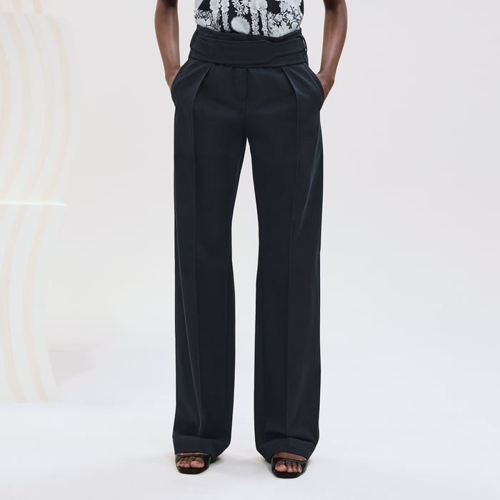 Bleu Noir Loose Fit Pants With Biker Details