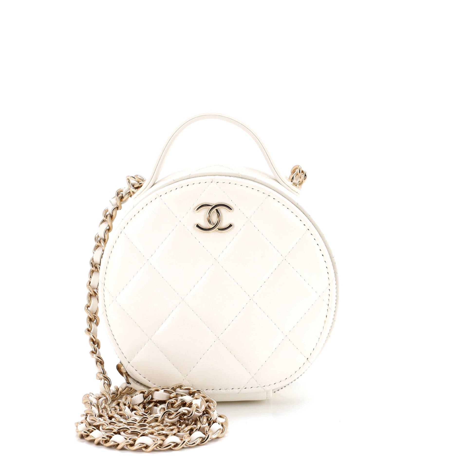 Chanel Handle with Care Round Vanity Case with Chain Quilted Lambskin Small