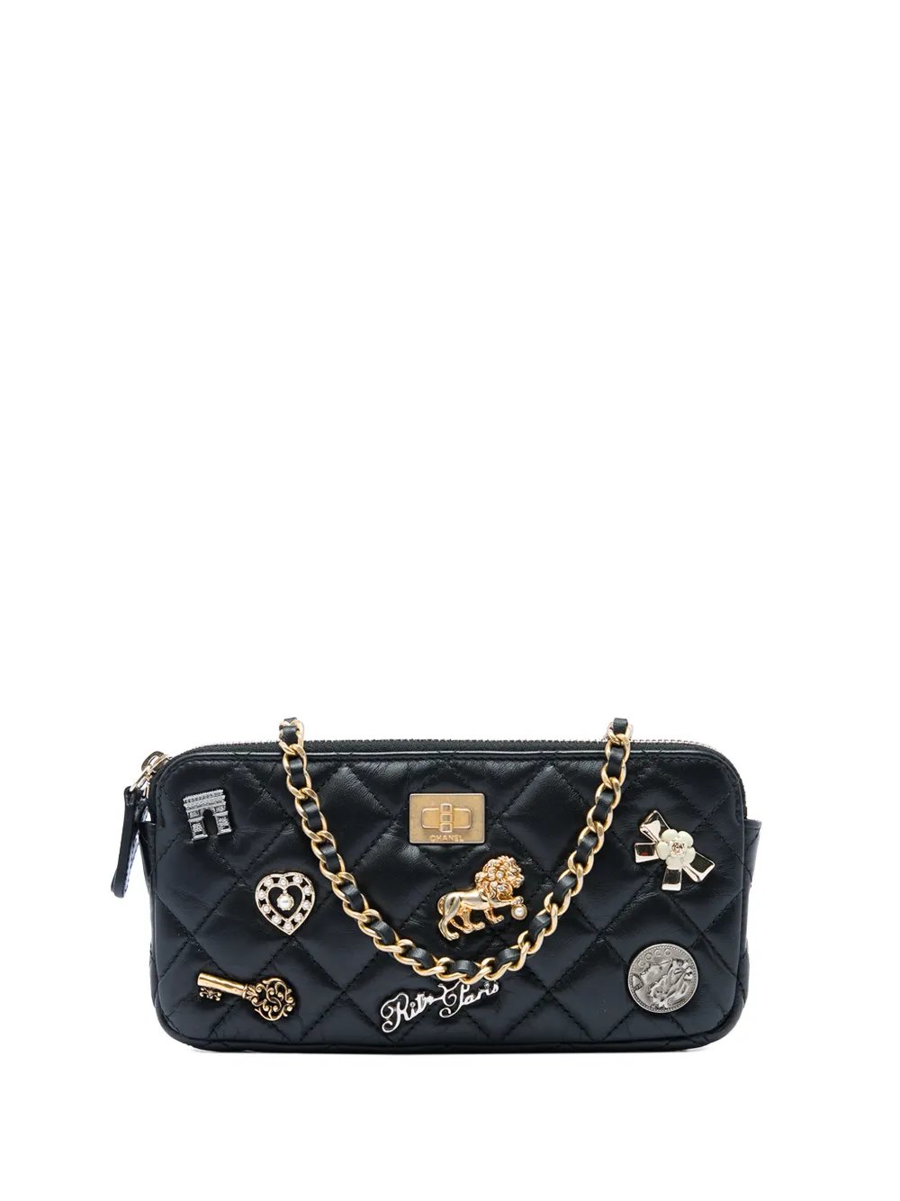 2016-2017 Quilted Aged Calfskin Lucky Charms Reissue 2.55 Double Zip Clutch With Chain crossbody bag