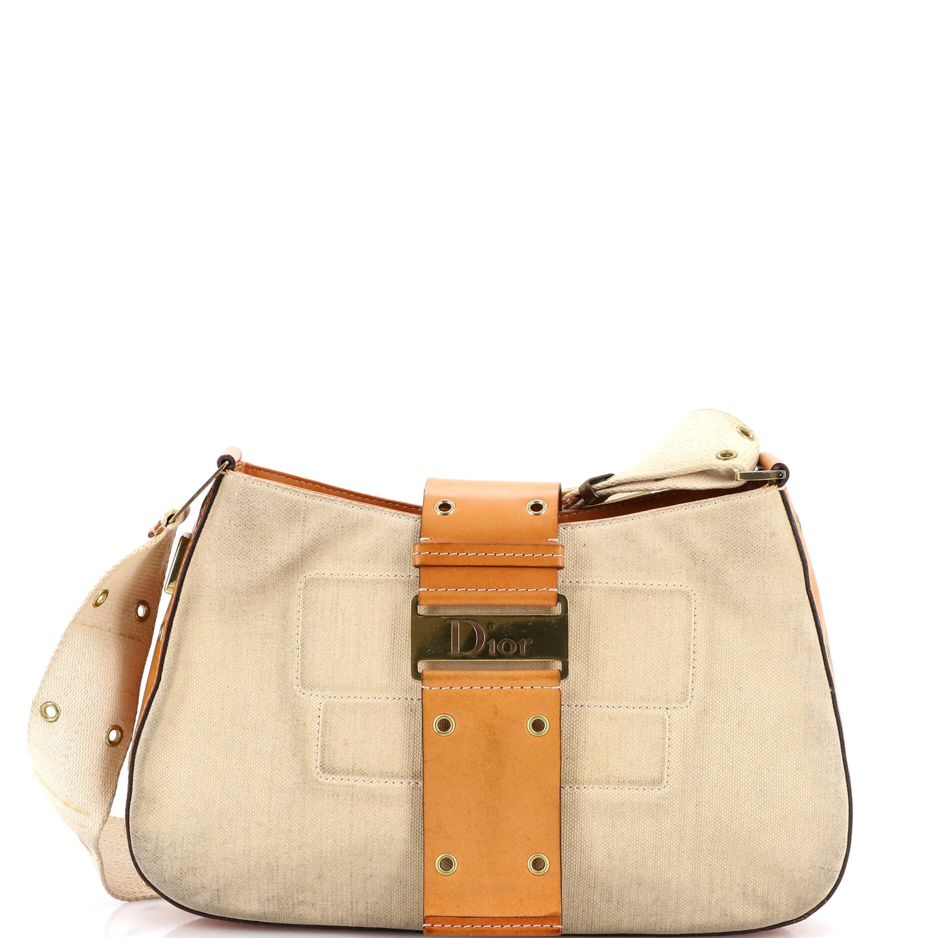 Dior Vintage Street Chic Columbus Shoulder Bag Diorissimo Canvas with Leather Medium