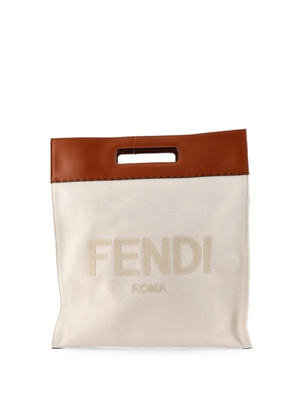 North South Logo Cutout Handle Shopper Canvas with Leather tote bag