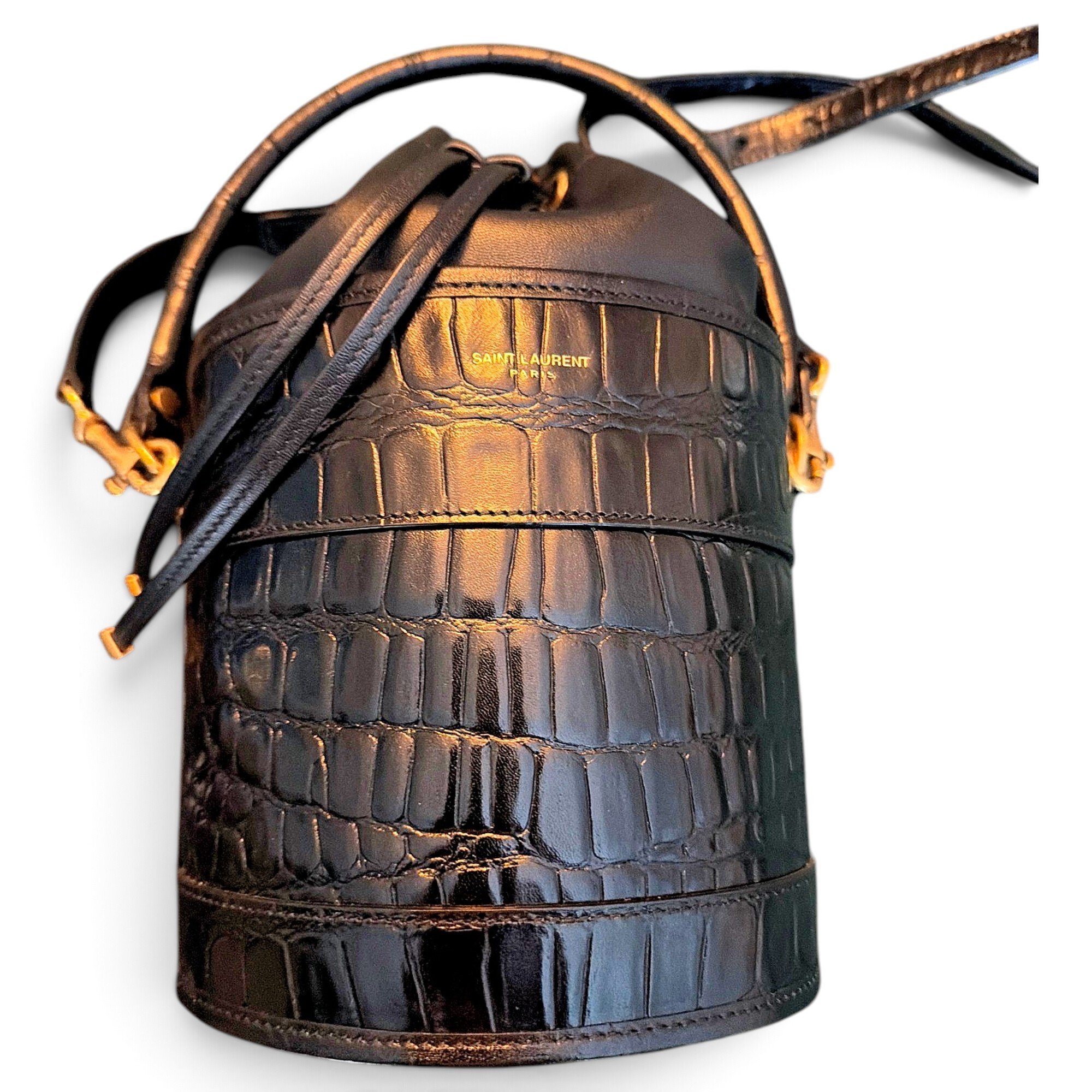 Monogram bucket leather bag