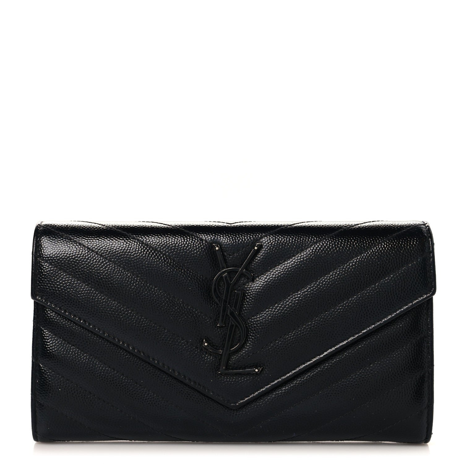 Saint Laurent Grain De Poudre Matelasse Chevron Monogram Monochrome Flap Wallet Black