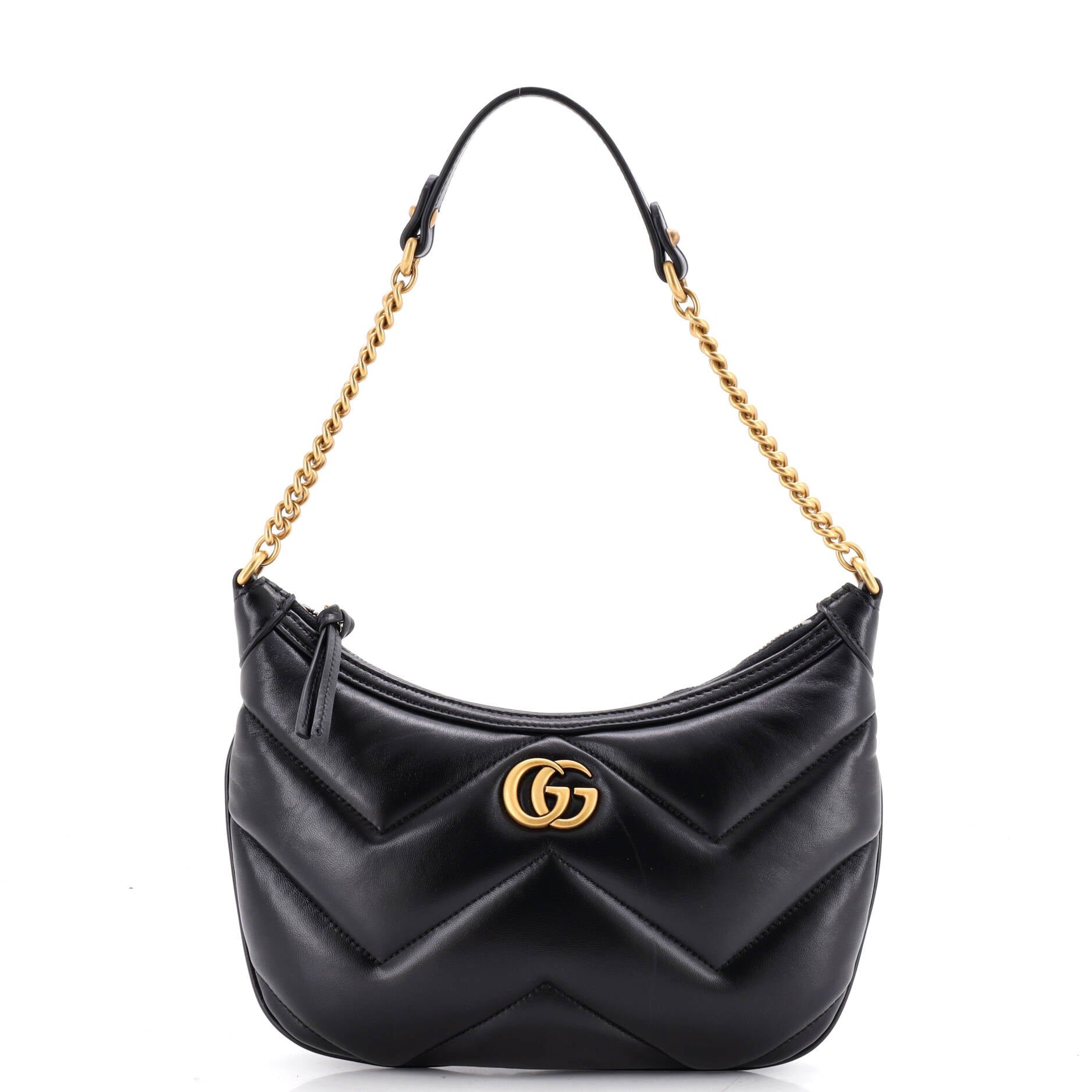 GG Marmont Half Moon Chain Shoulder Bag Matelasse Patent Small