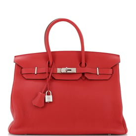 Hermes Birkin Handbag Rouge Casaque Clemence with Palladium Hardware 35