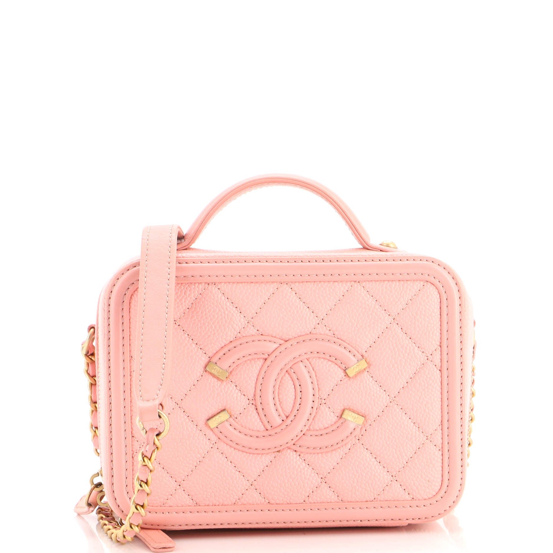 Chanel Filigree Vanity Case Quilted Caviar Small