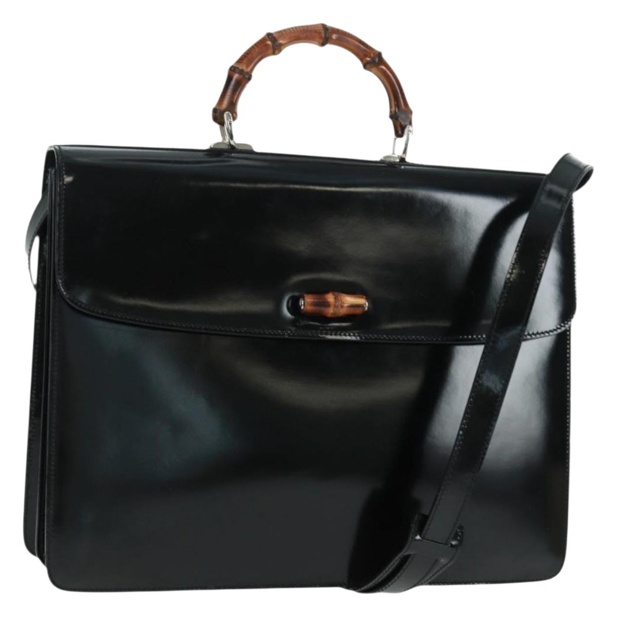 Bamboo patent leather handbag