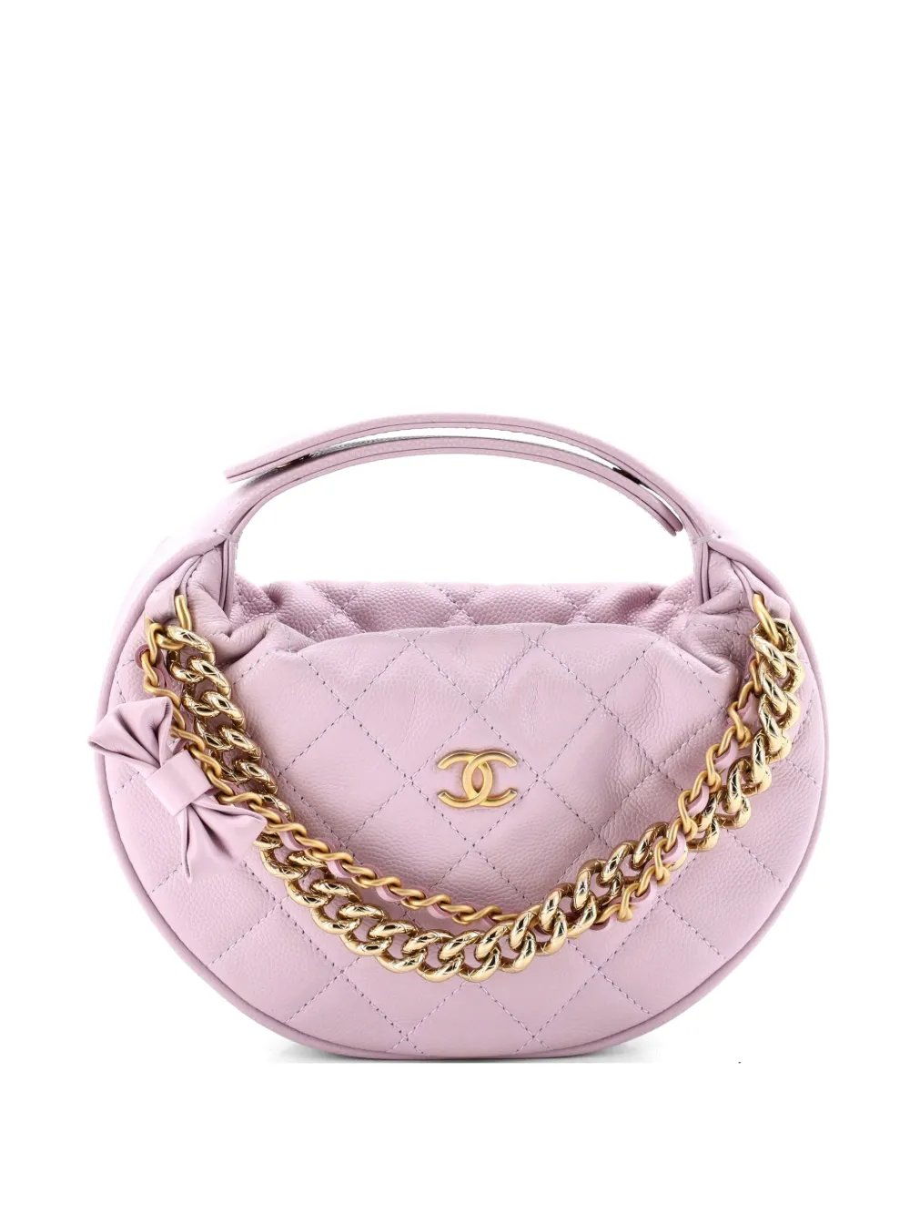 Double Chain Bow Pouch Quilted Caviar Mini hobo bag
