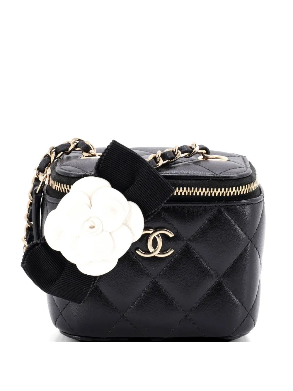 Camellia Bow Vanity Case with Chain Quilted Lambskin Mini crossbody bag
