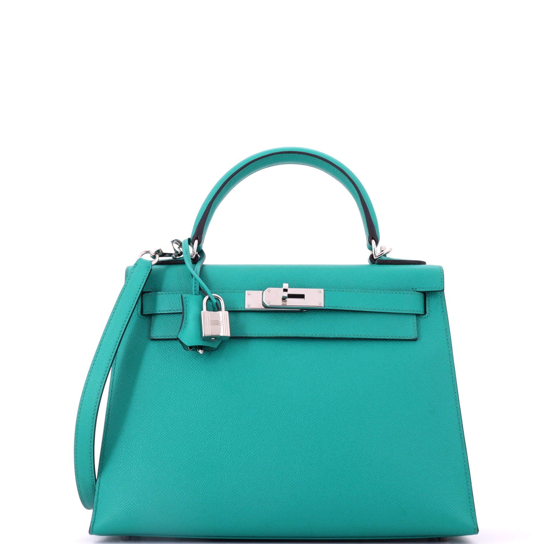 Kelly Handbag Bleu Paon Epsom with Palladium Hardware 28
