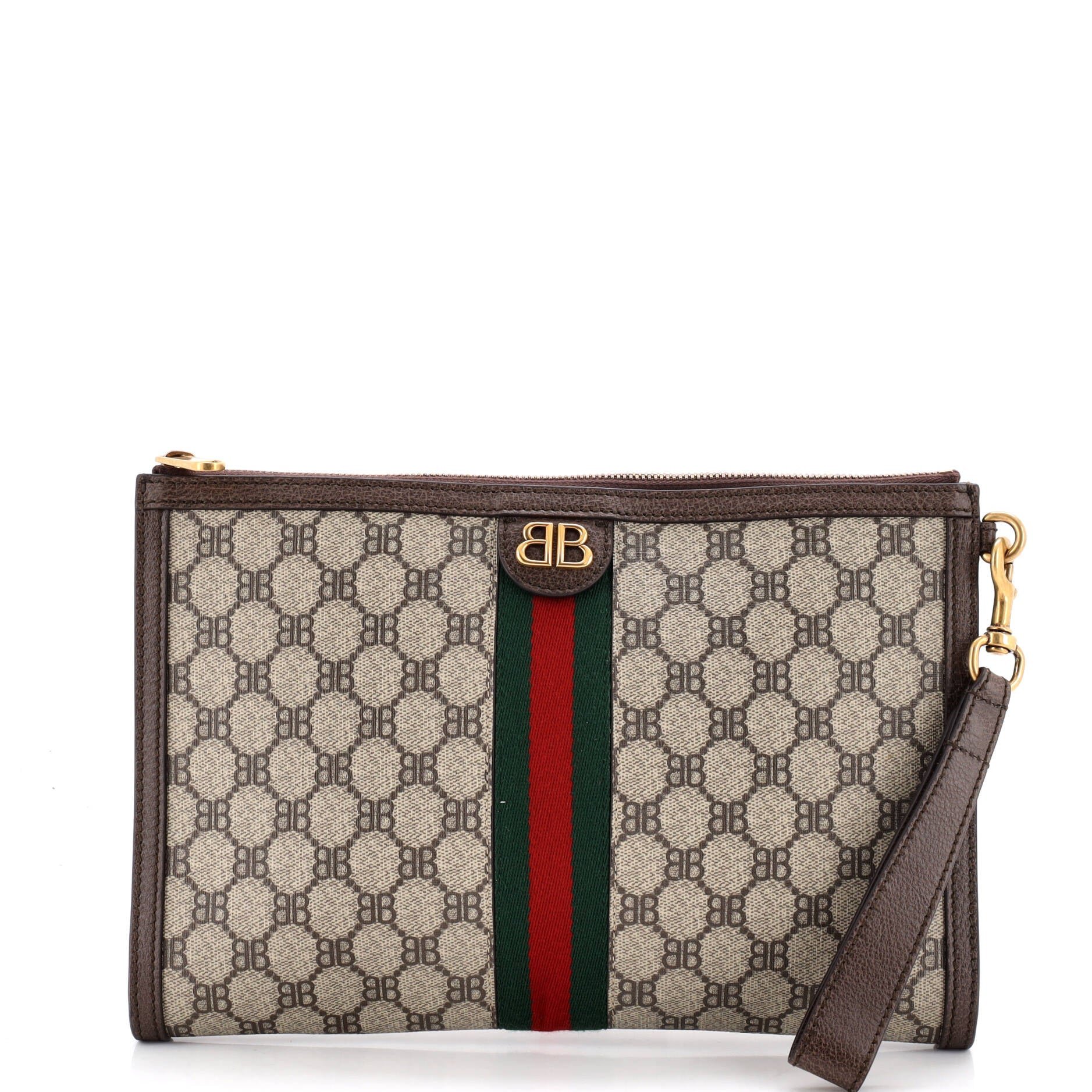 x Gucci The Hacker Project Web Wristlet Clutch BB Coated Canvas