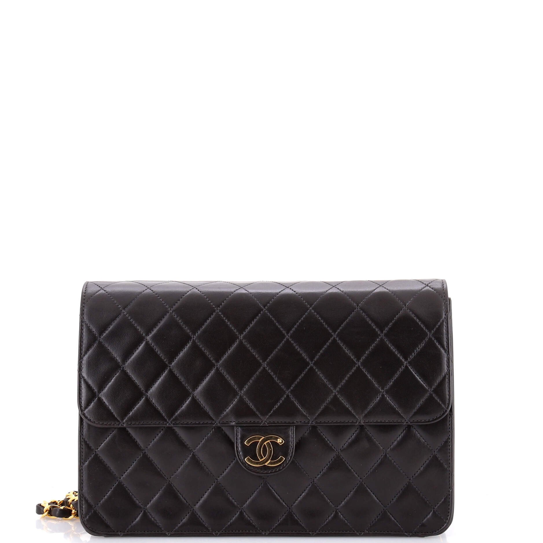 Vintage Clutch with Chain Quilted Leather Medium