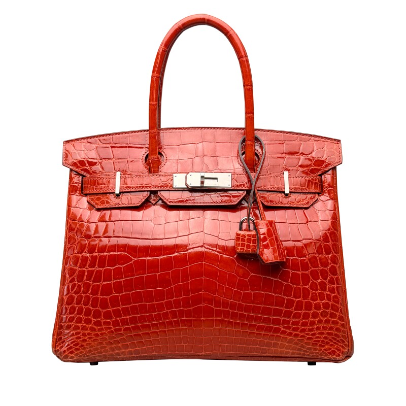 Geranium Shiny Crocodile Birkin 30 Palladium Hardware, 2015