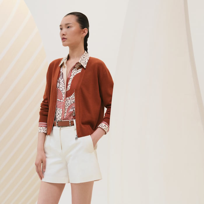 Marron Terracotta Zipped Cardigan