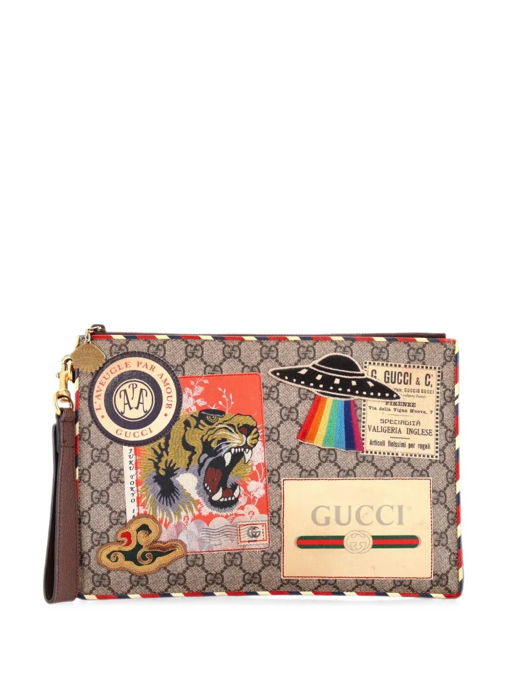 Courrier Pouch GG Coated Canvas with Applique clutch bag