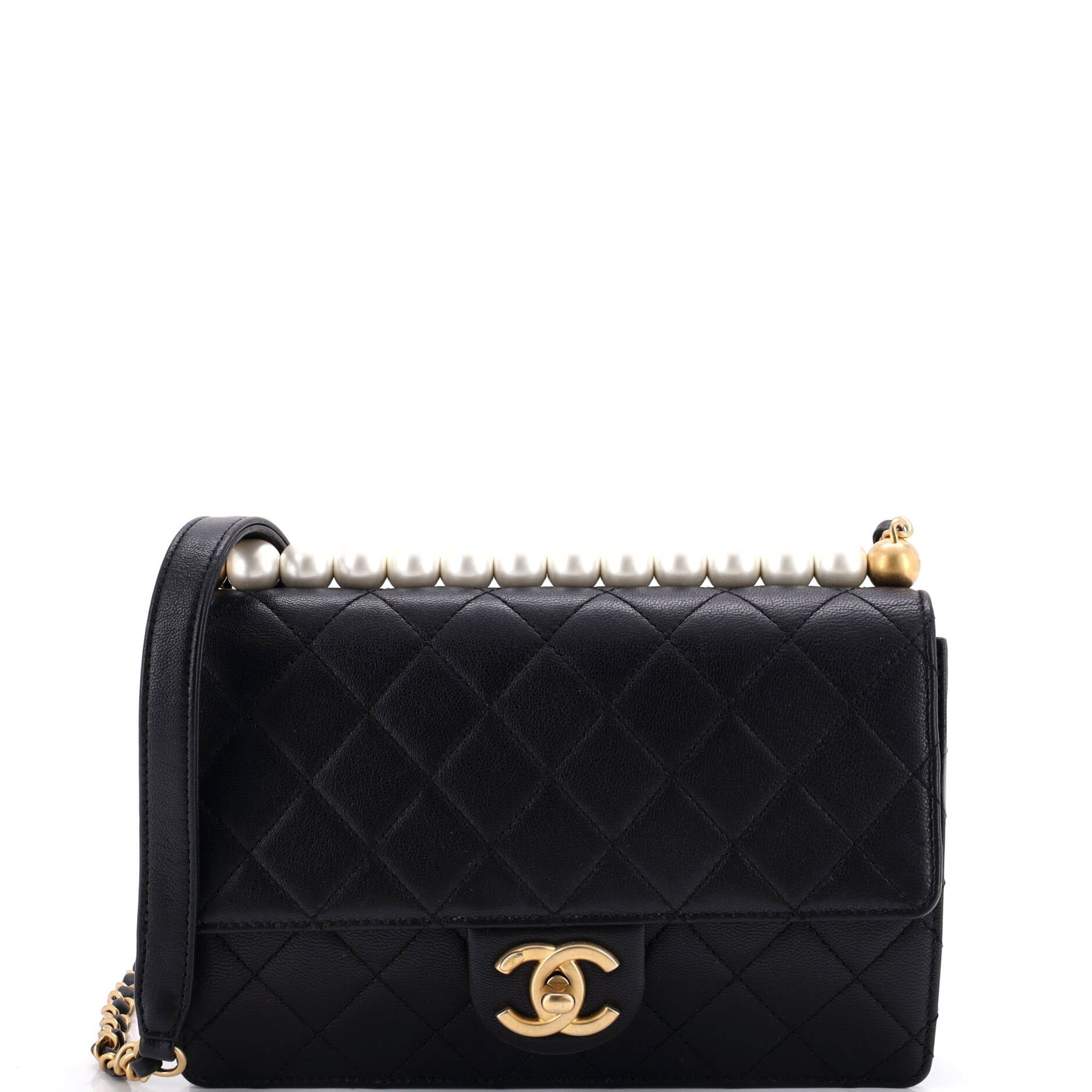 Chic Pearls Flap Bag Quilted Lambskin Small