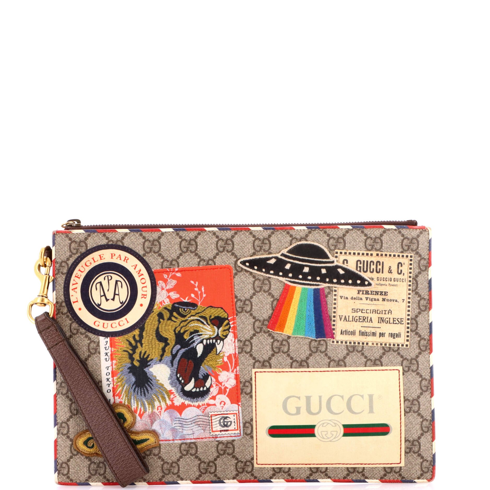 Courrier Pouch GG Coated Canvas with Applique