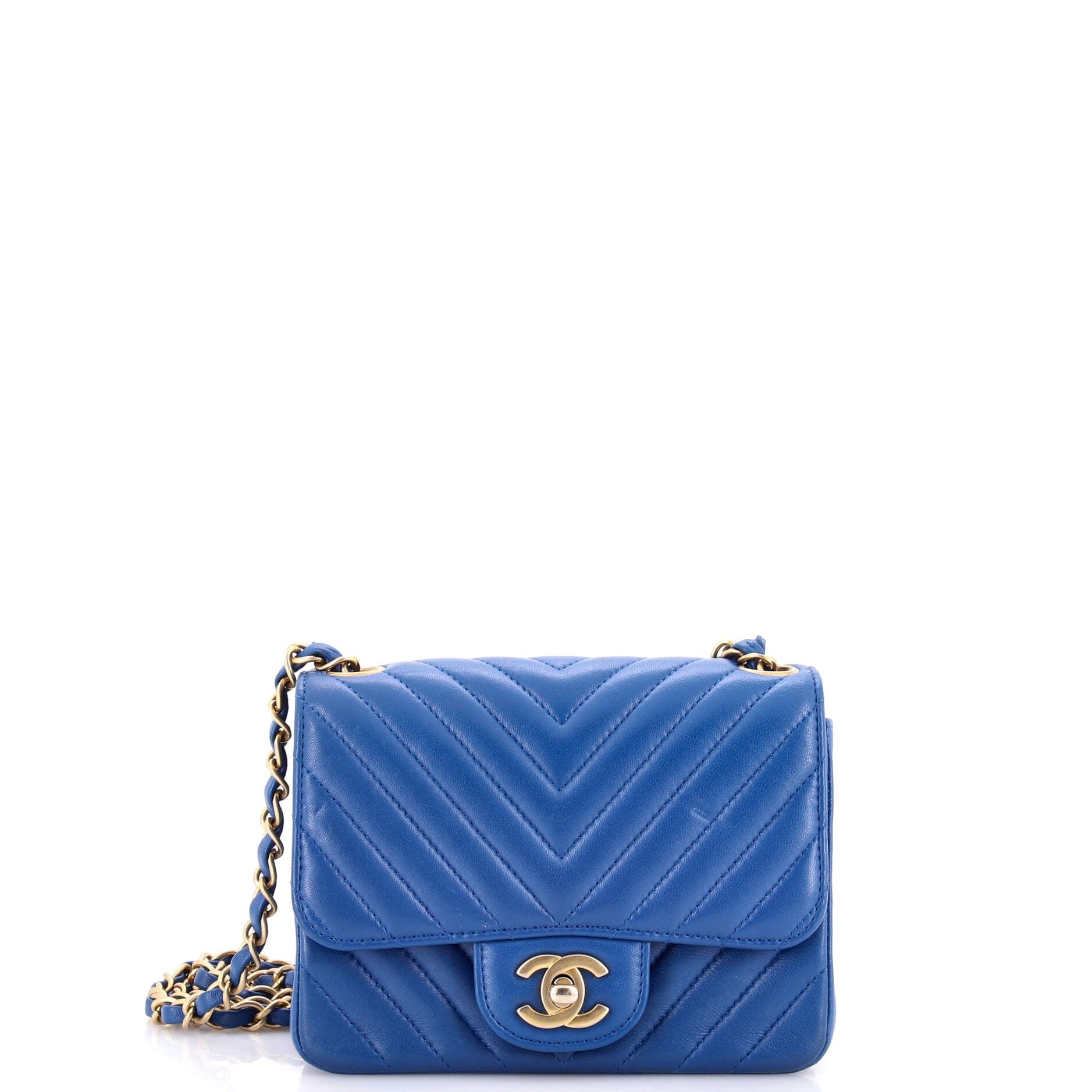 Square Classic Single Flap Bag Chevron Lambskin Mini
