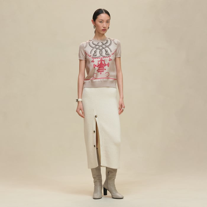 Beige Avoine "Palefroi Remix" Short-sleeve Twillaine Sweater