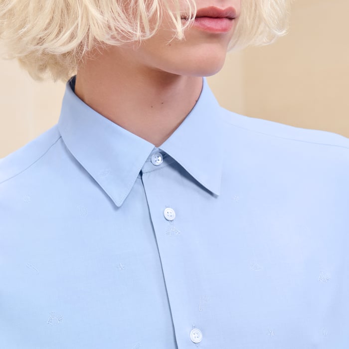 Bleu Pâle Camisa De Corte Ajustado "Cheval Punk Jacquard"