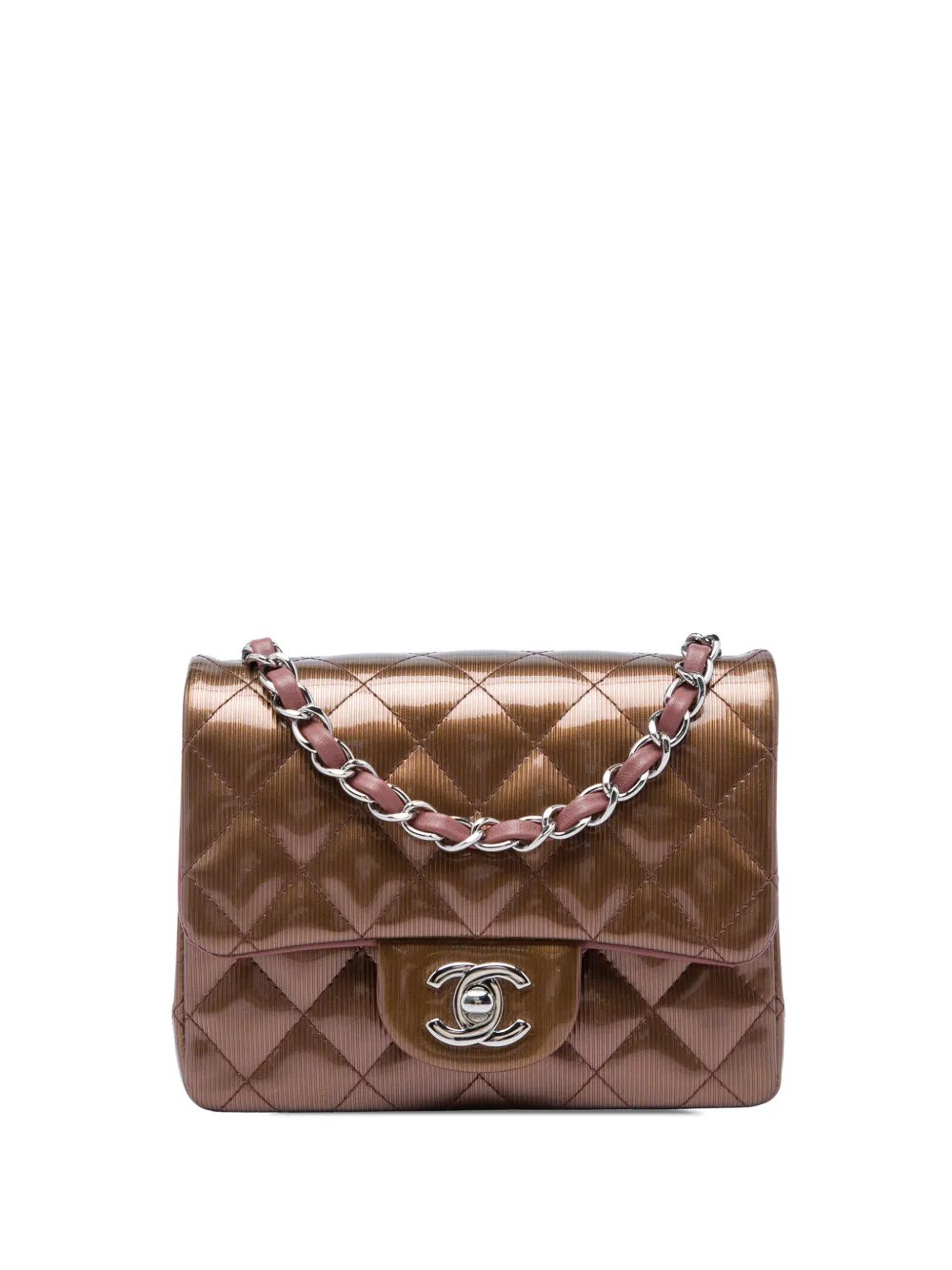 2012 Mini Square Classic Metallic Striped Patent Single Flap shoulder bag