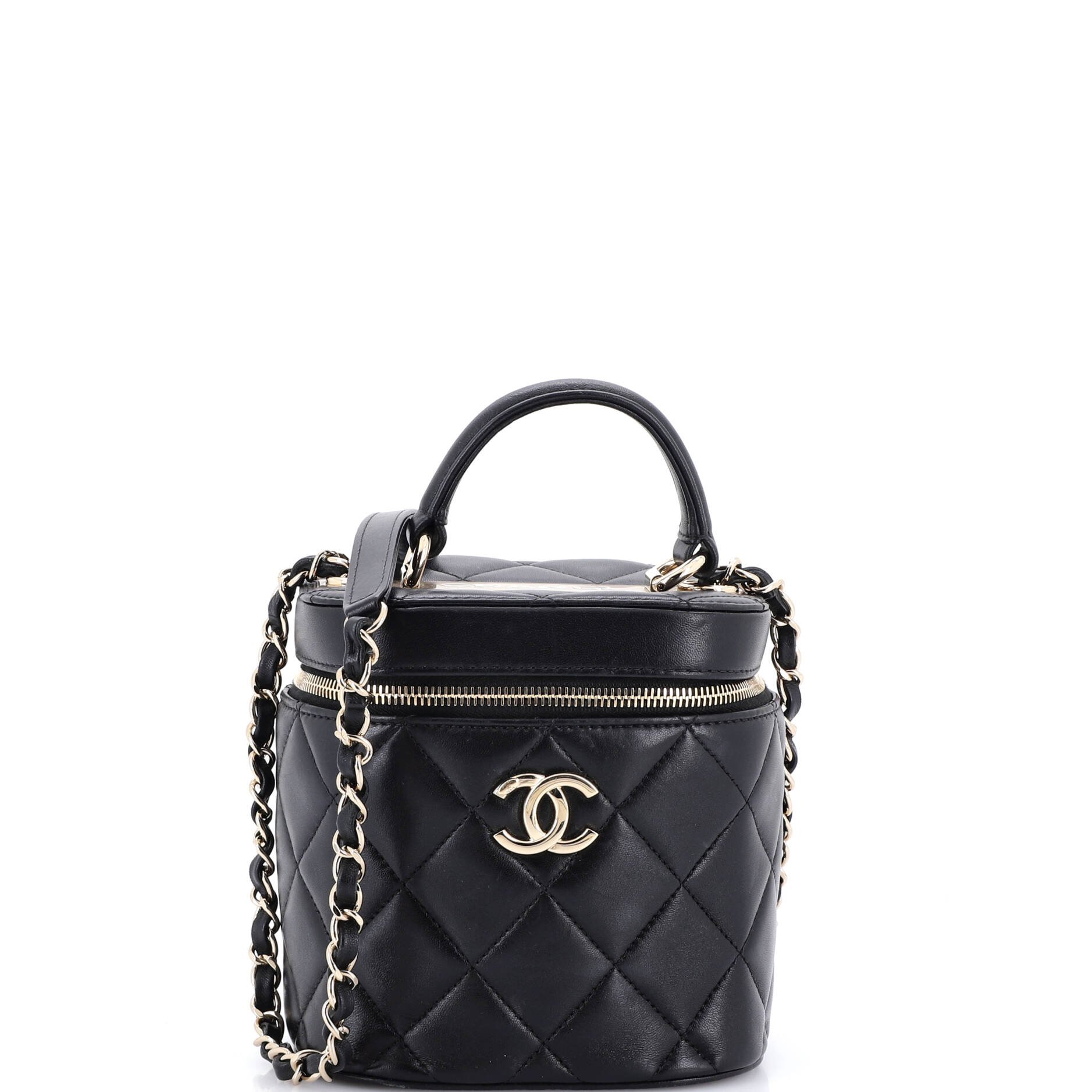 Trendy CC Top Handle Vanity Case Quilted Lambskin Small