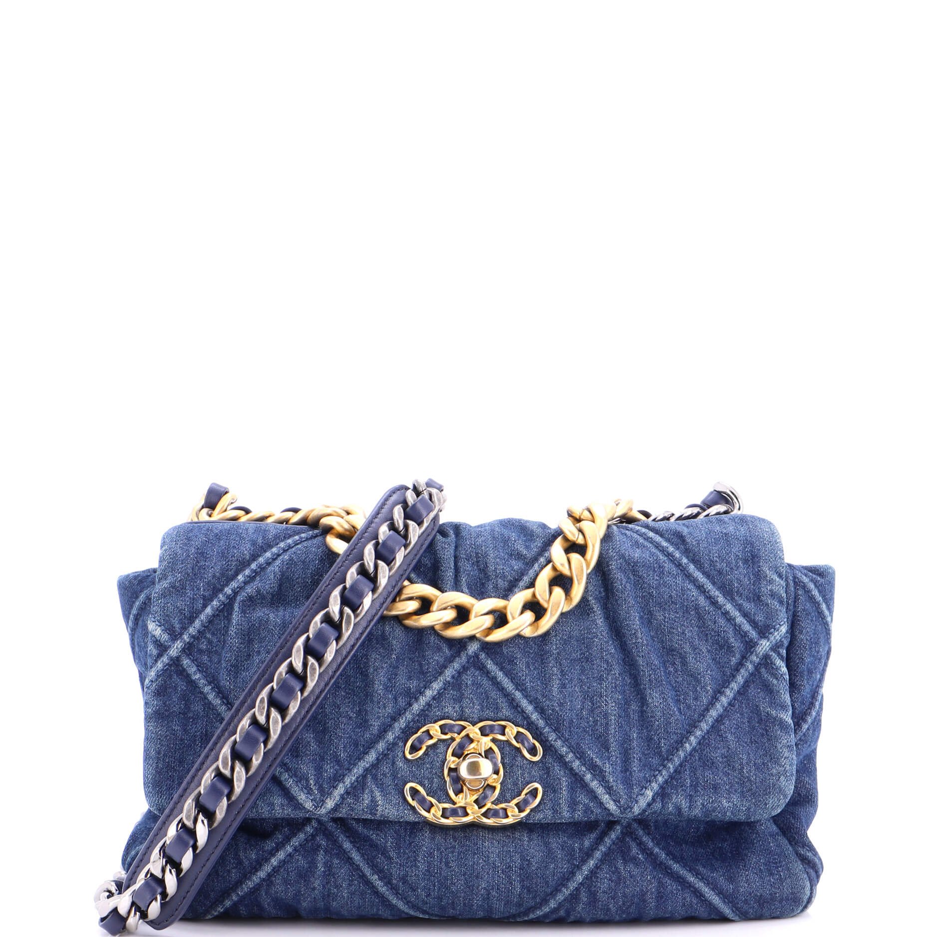 19 Flap Bag Quilted Denim Medium