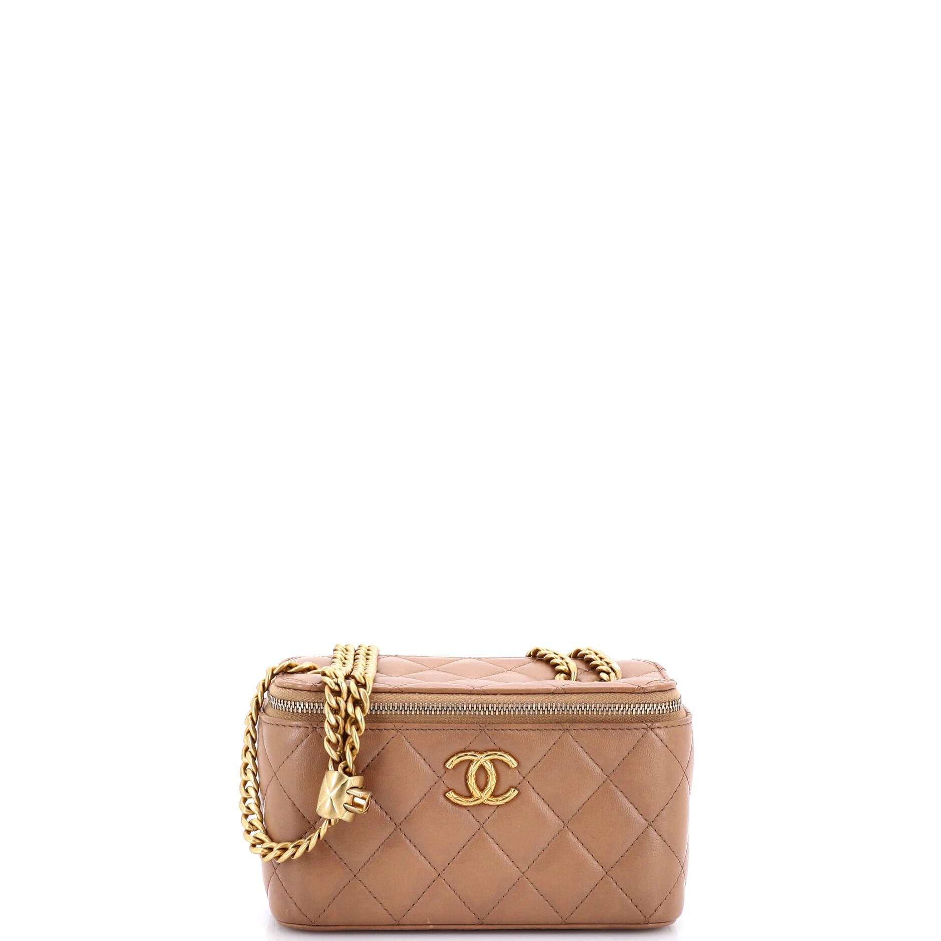 All Slide Long Vanity Case with Chain Quilted Lambskin Small