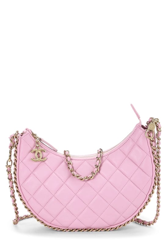 Pink Lambskin Chain Hobo Small