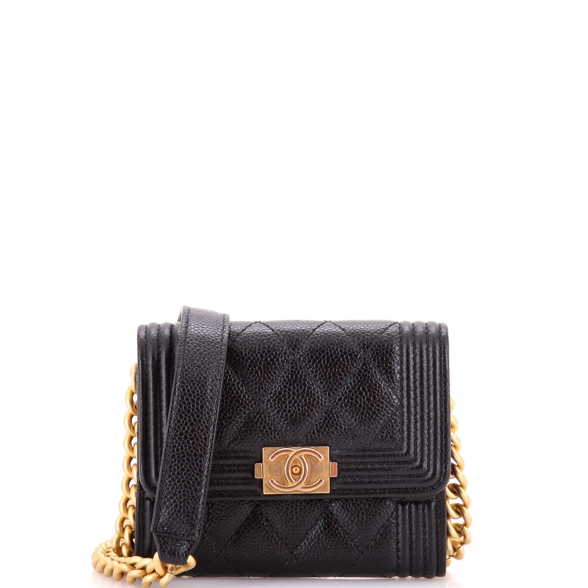 Boy Flap Card Holder on Chain Quilted Caviar