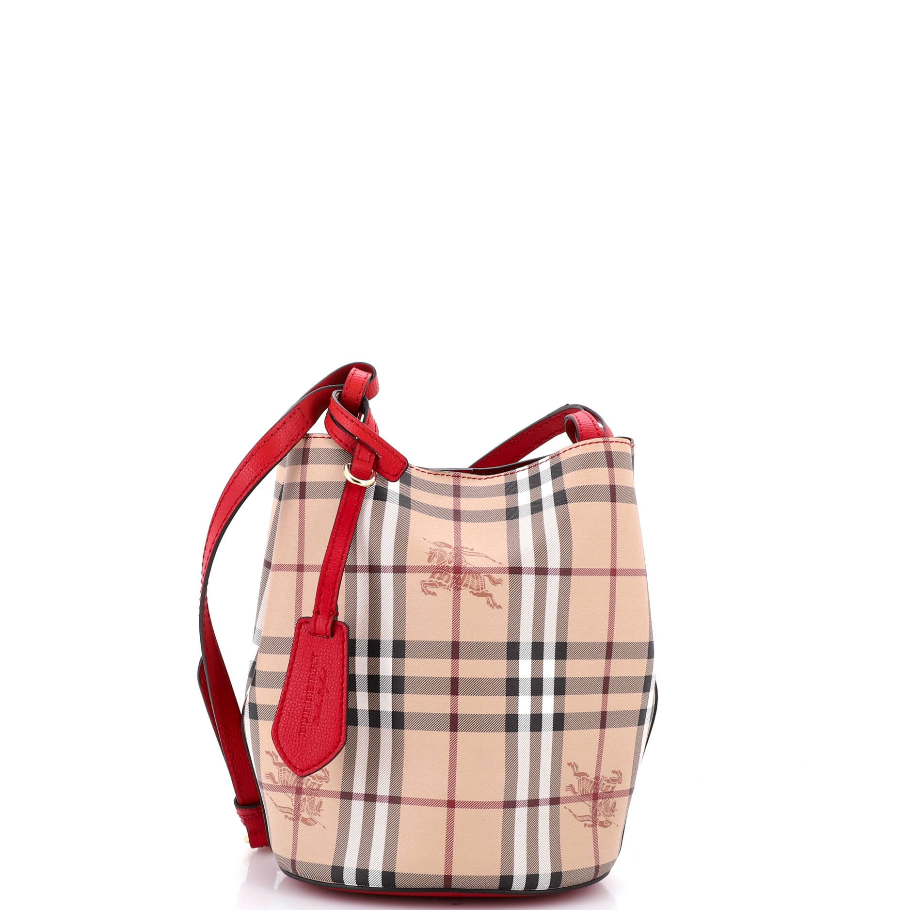 Burberry Lorne Bucket Bag Haymarket Coated Canvas Small