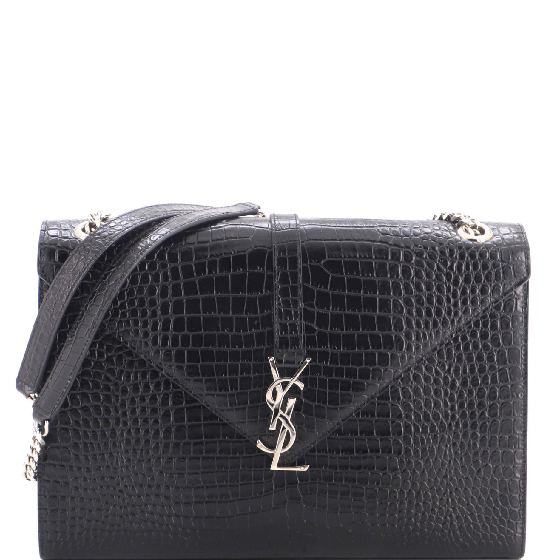 Classic Monogram Envelope Satchel Crocodile Embossed Leather Large