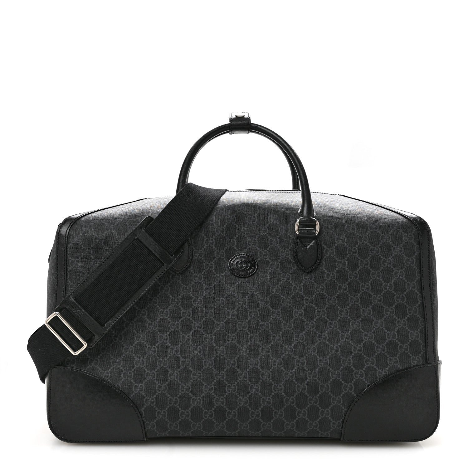 Gucci GG Supreme Monogram Azalea Calfskin Retro Interlocking G Large Duffle Bag Black Grey