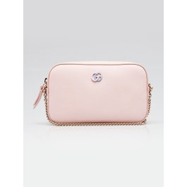 Gucci Pink Smooth Leather Double G Marmont Mini Crossbody Bag