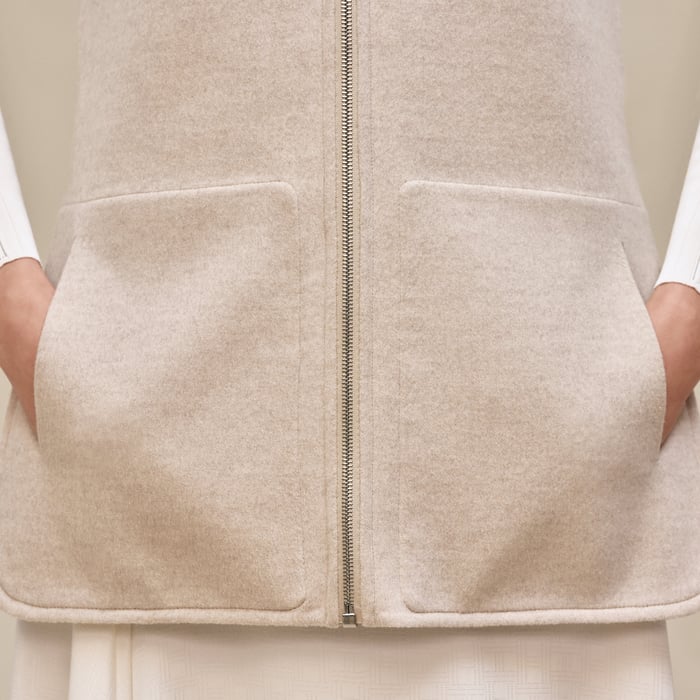Beige Naturel Cashmere Straight Vest