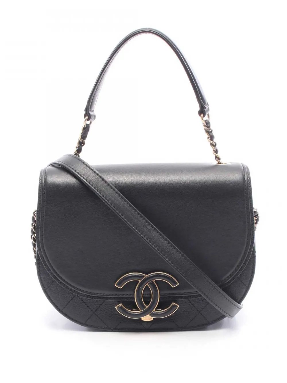 2017-2018 Medium Shiny Calfskin and Quilted Goatskin Coco Curve Flap satchel