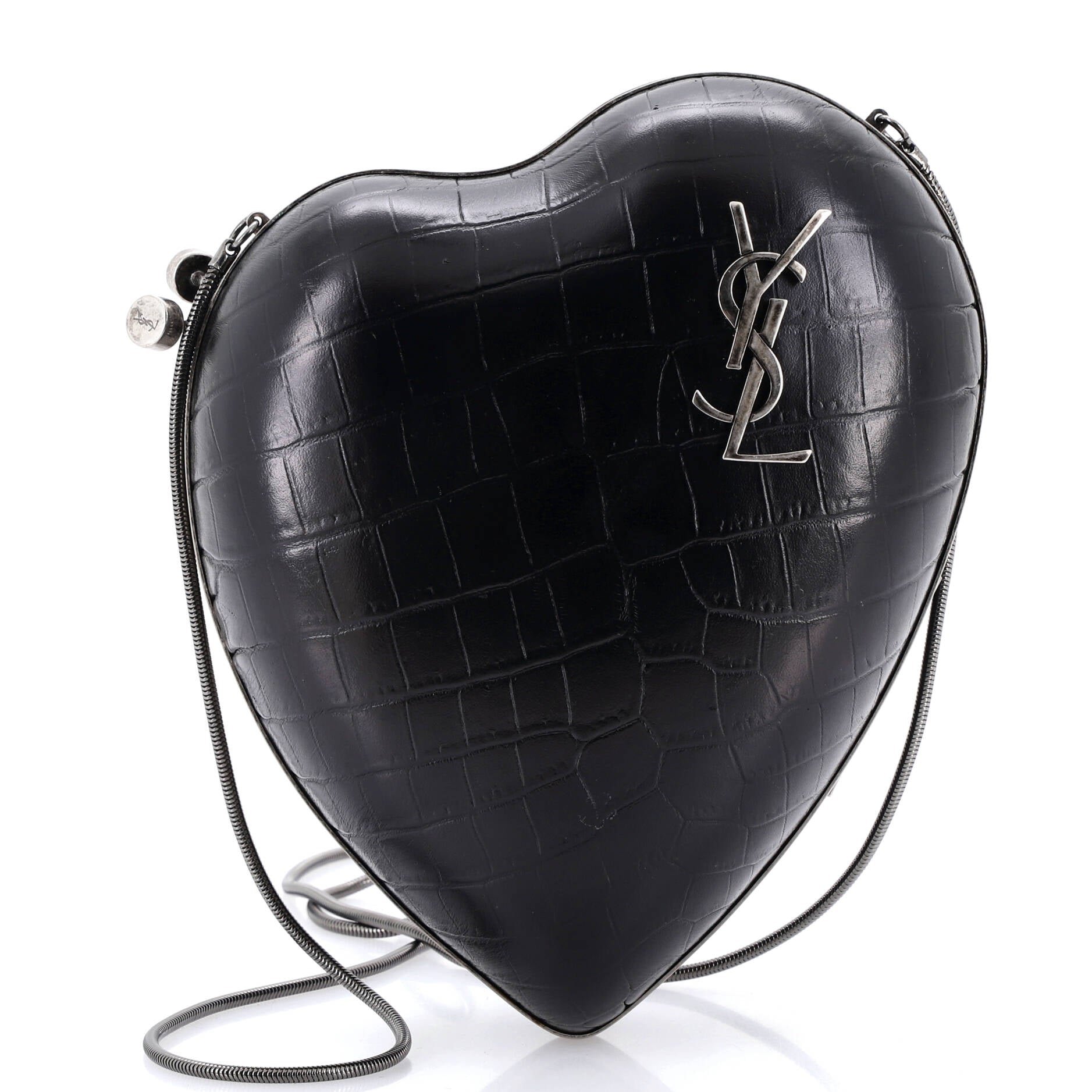 Love Heart Chain Box Clutch Crocodile Embossed Leather