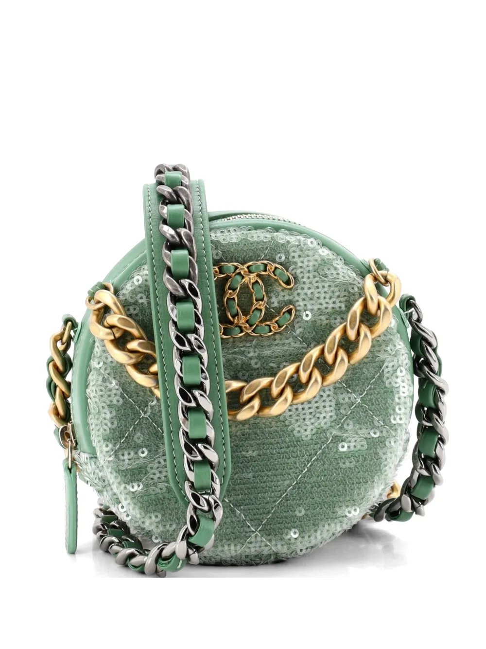19 Round Clutch with Chain Quilted Leather and Sequins crossbody bag