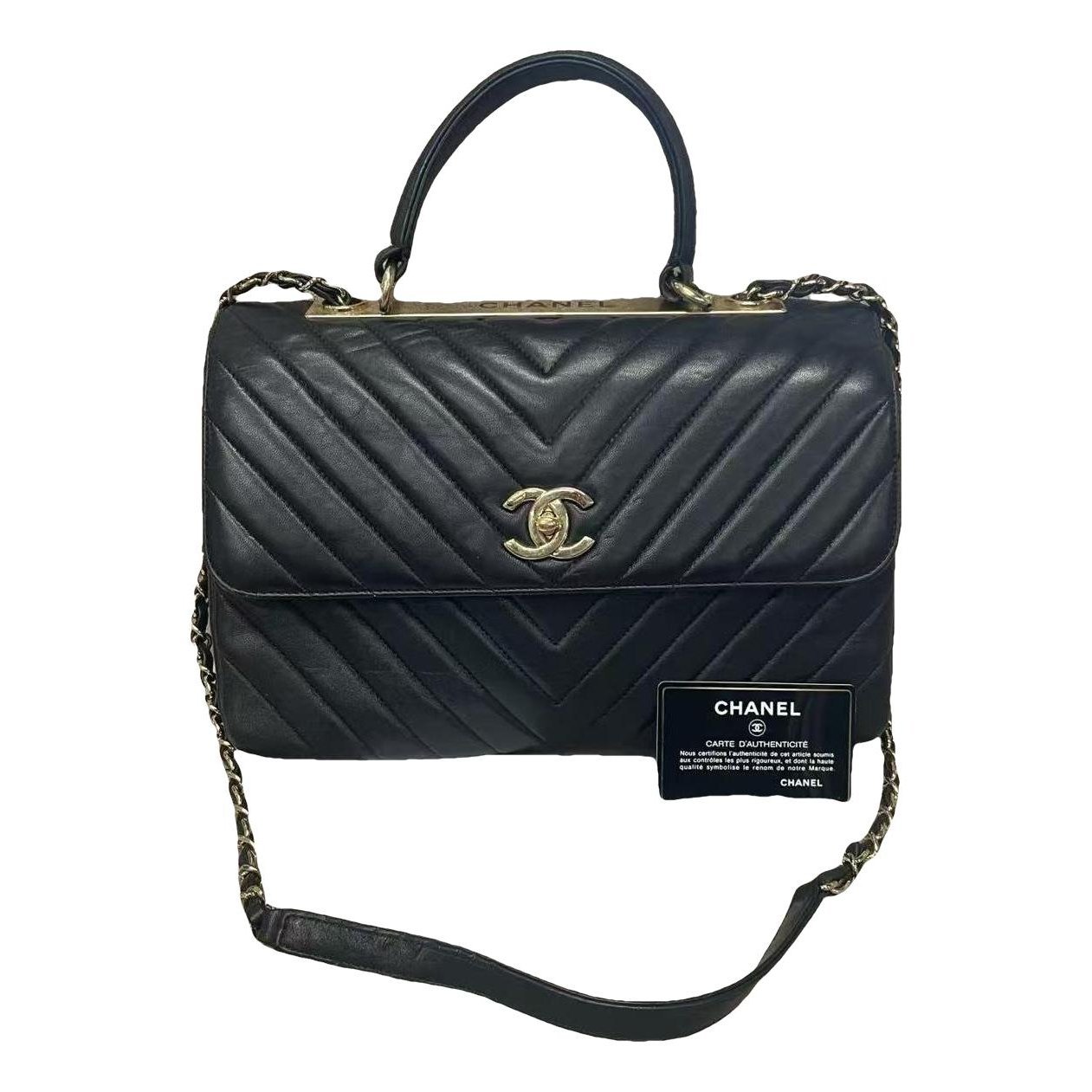Trendy CC Top Handle leather handbag