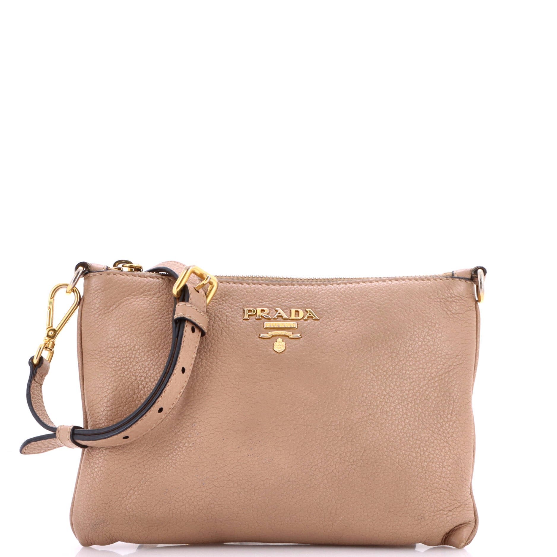 Dual Strap Flat Crossbody Bag Vitello Daino Medium