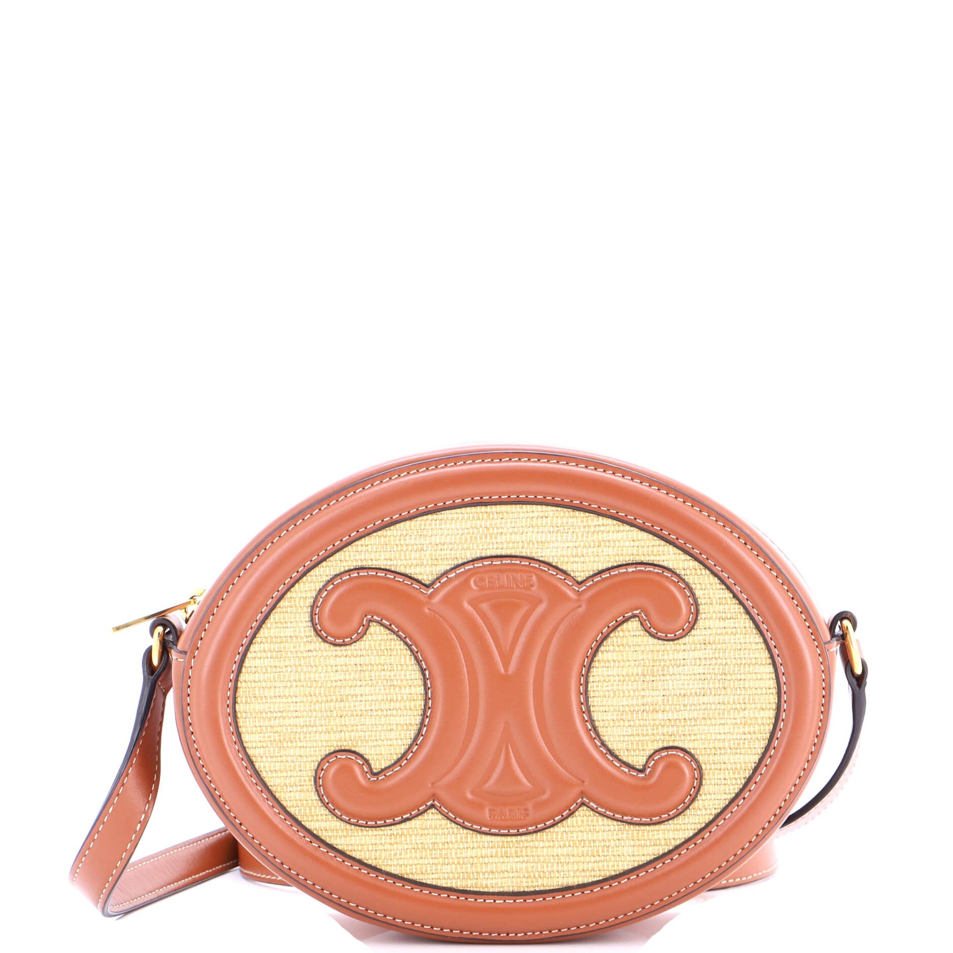 Celine Triomphe Oval Crossbody Bag Straw and Leather