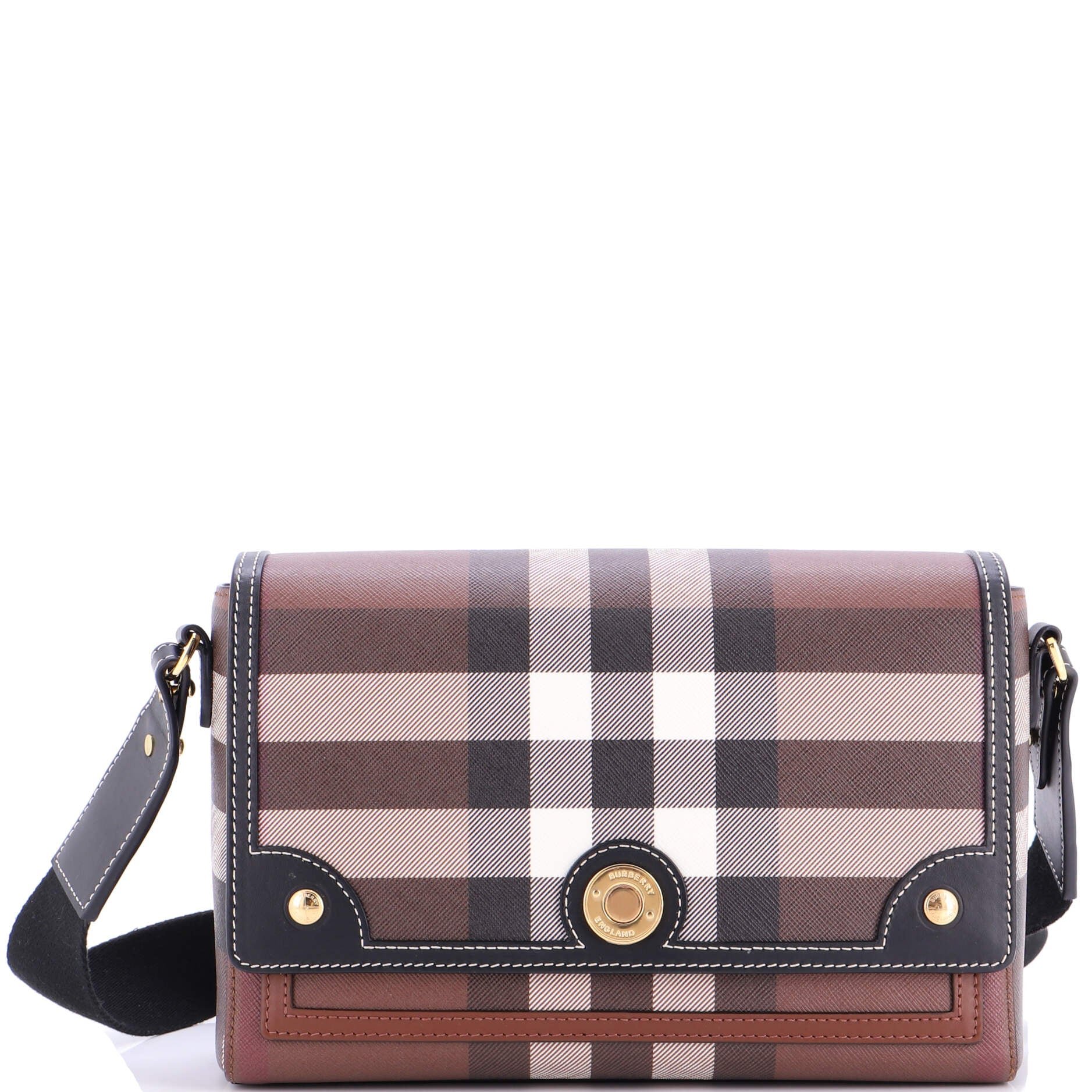 Burberry Note Crossbody Bag Check Canvas and Leather Medium