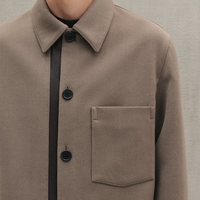 Taupe Overshirt With Leather Detail