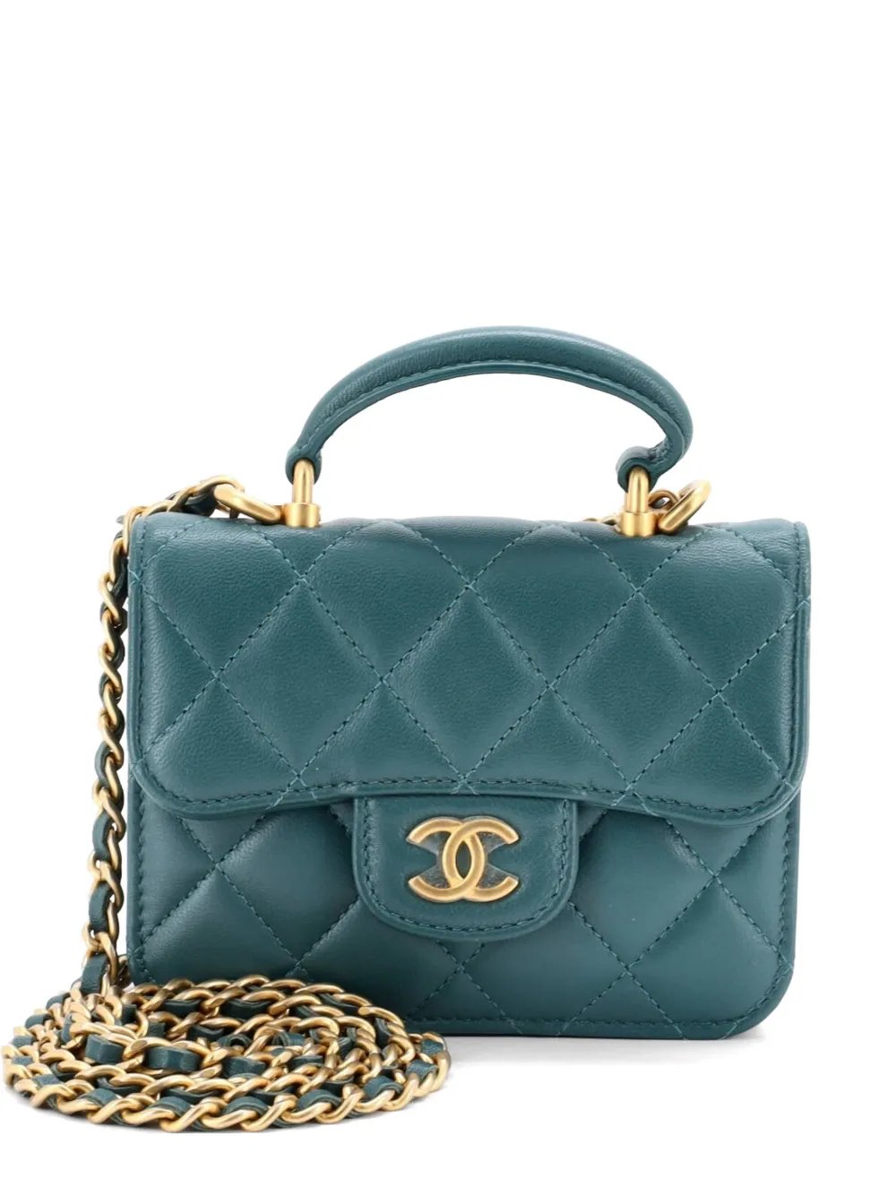 Top Handle Flap Coin Purse with Chain Quilted Lambskin crossbody bag