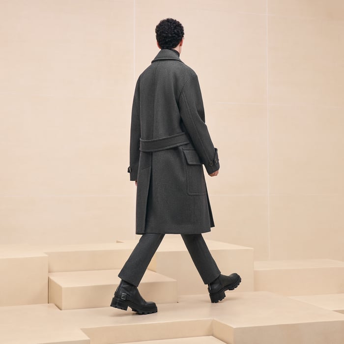 Anthracite Voyage Coat With Leather Details