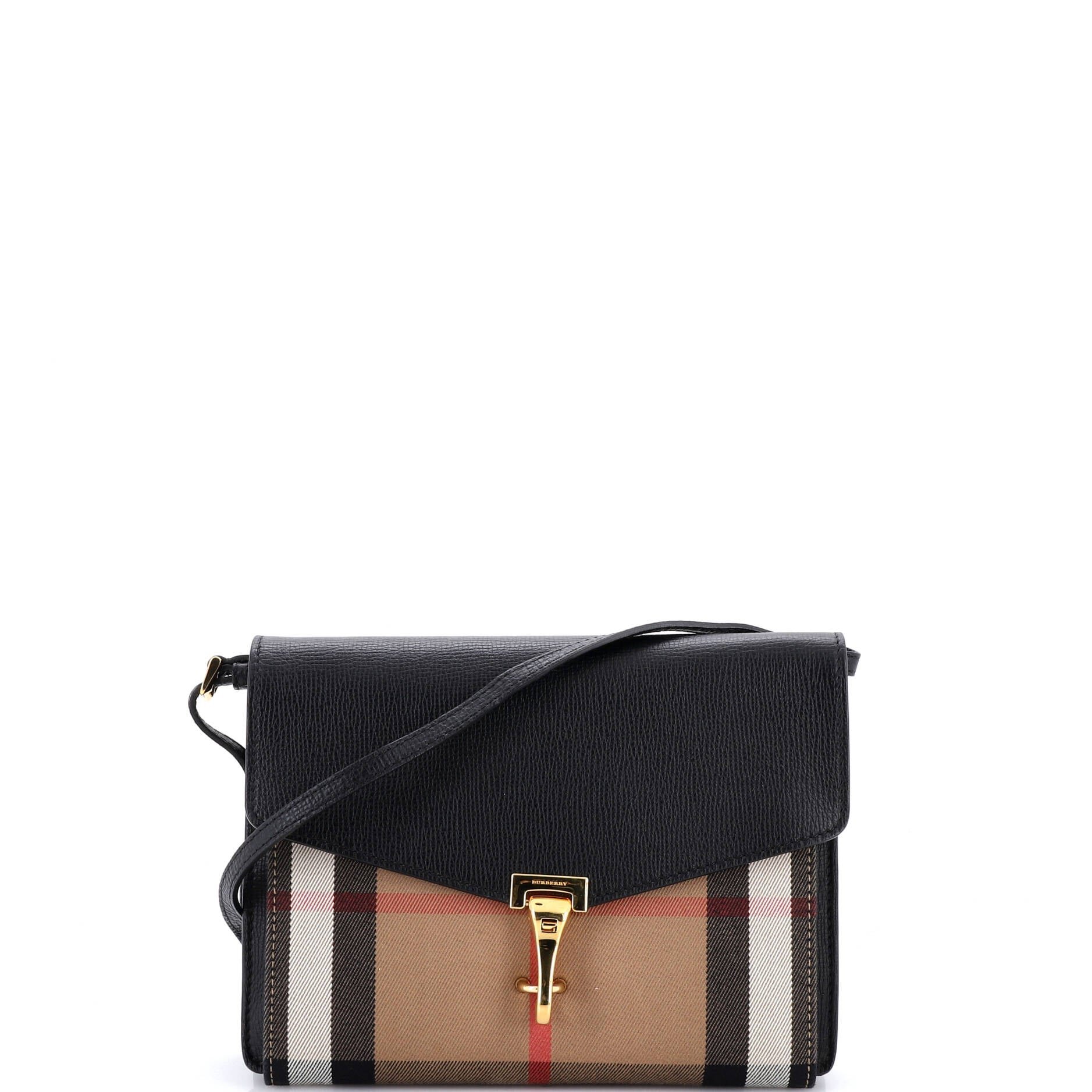 Macken Crossbody Bag Leather and House Check Canvas Small